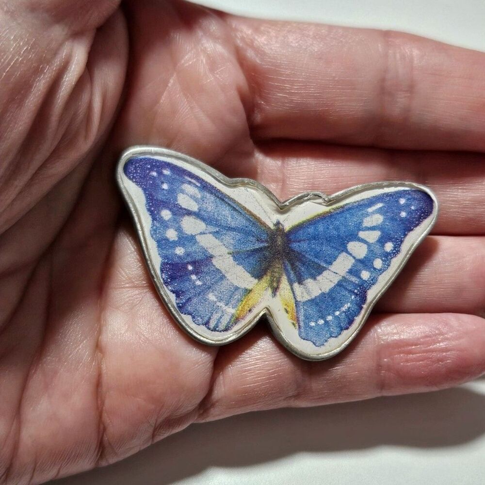 Vintage Marjolein Bastin Blue Butterfly Brooch Silver Tone